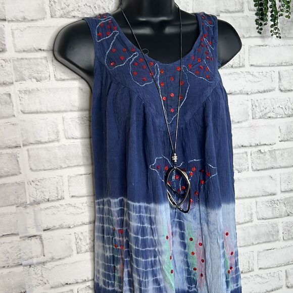 Riviera Sun Batik Tie Dye Sequins Dress Sundress Cover Up Plus Size OS Hippie - Picture 2 of 6